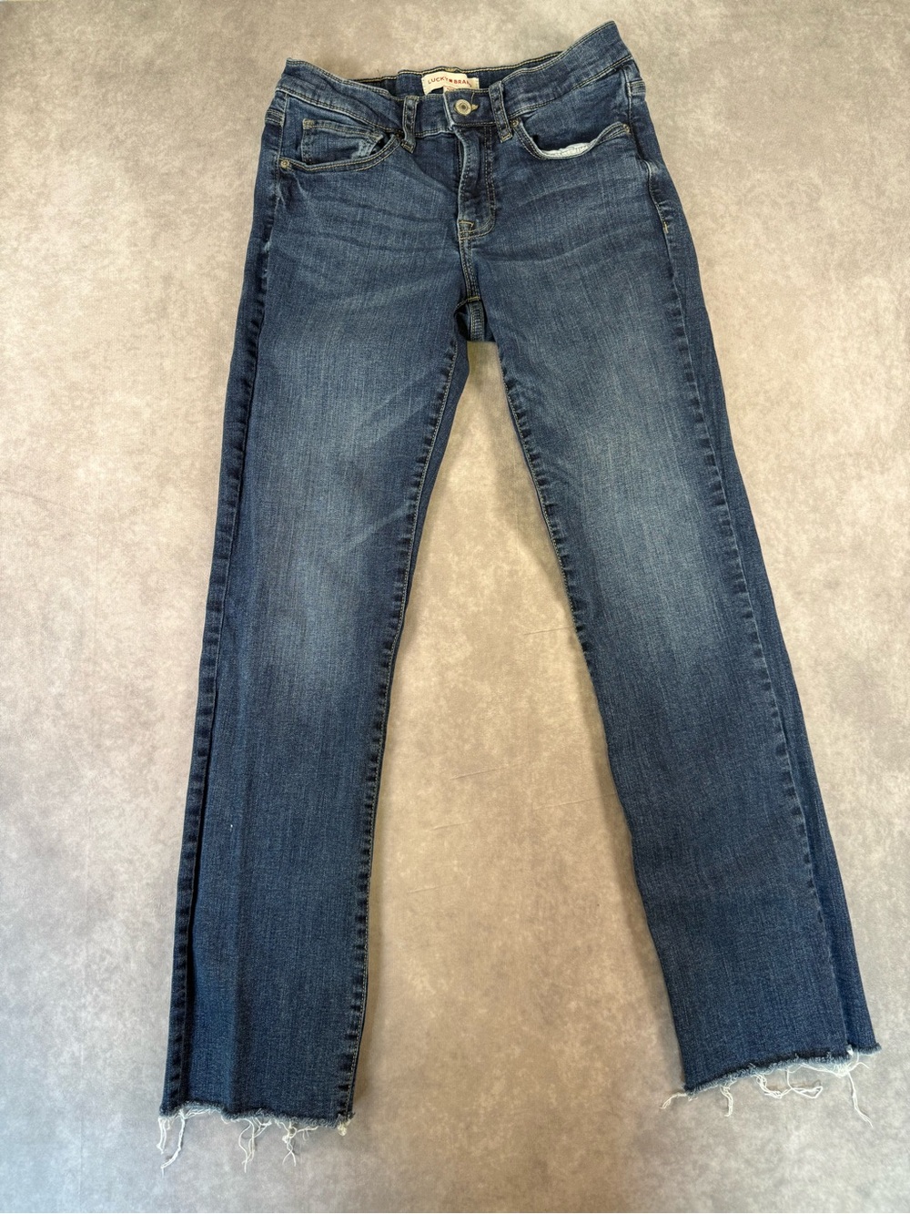Lucky Brand Sweet Mid Rise Straight Jeans Women’s 4/27A Blue Raw Hem Ankle - Picture 1 of 9